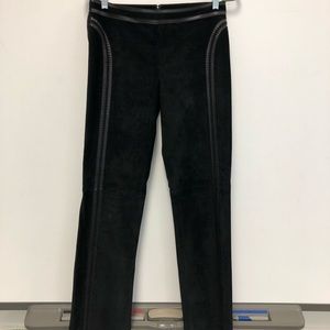Kenneth Cole Leather Trimmed Black Suede Pants